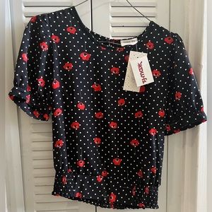 Tj maxx Sienna Sky XS Black Polka Dot Flowers Blouse